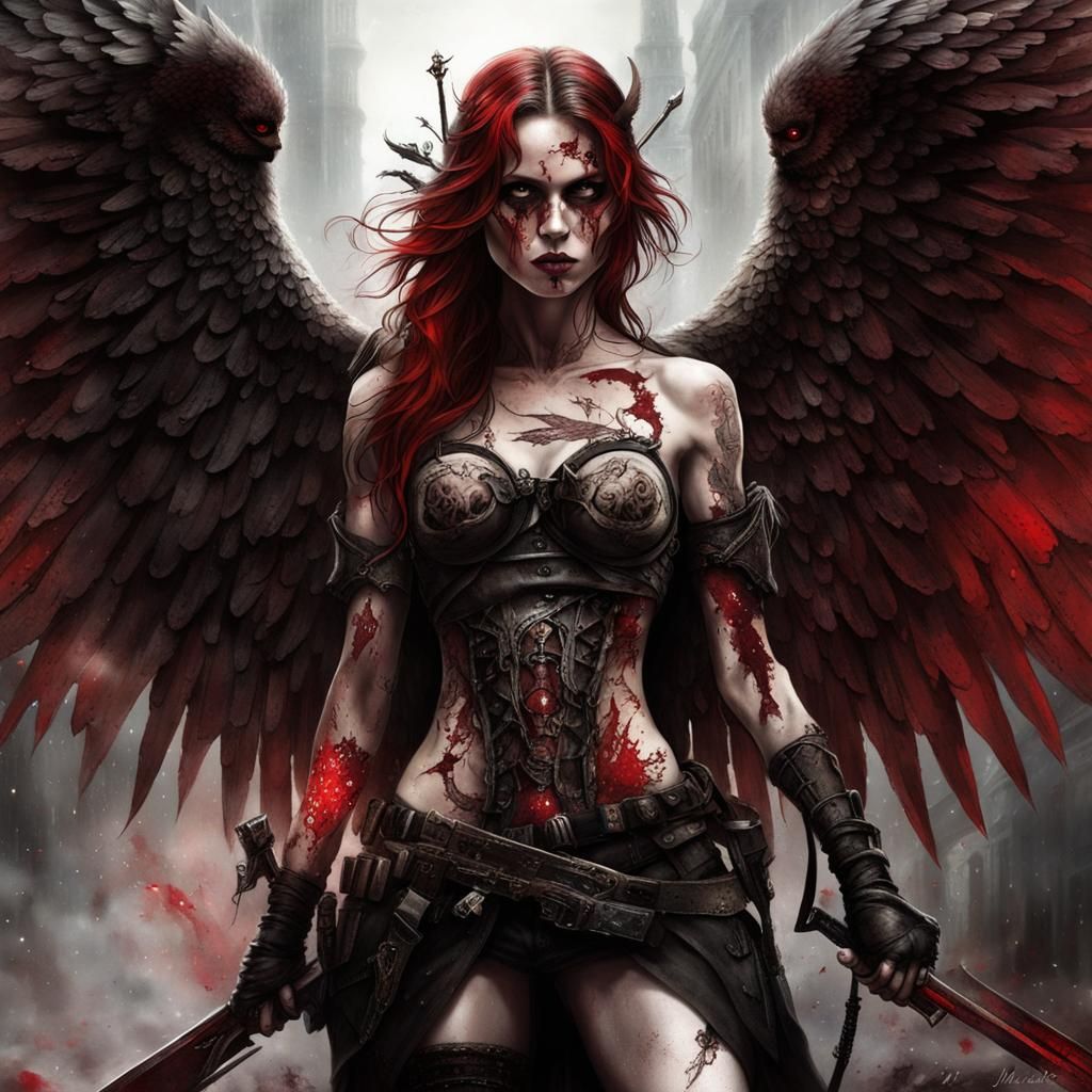 Dystopian Zombie Archangel Warrior in Oil Paint