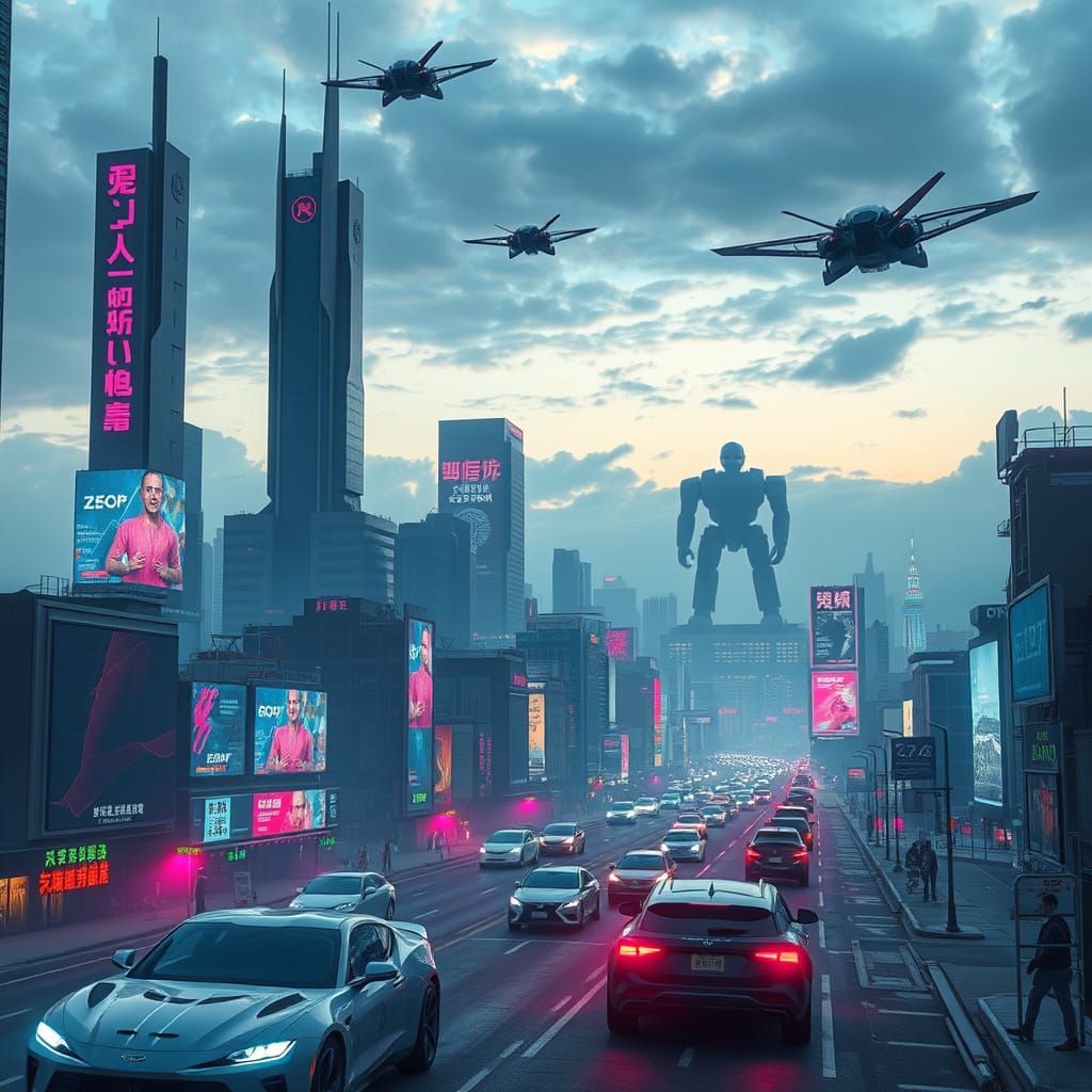 Futuristic Cityscape in Neon Lights