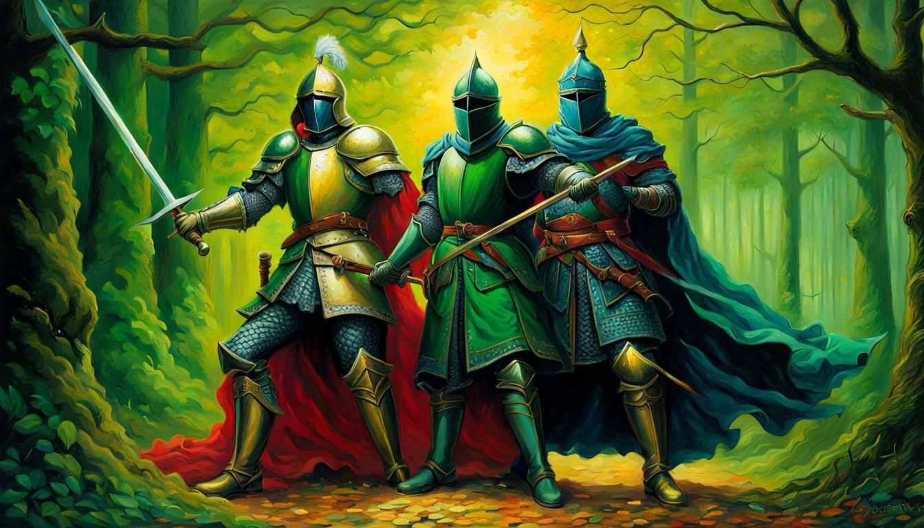 Verdant Knight Oil Painting Triadic Colors 🤺⚔️royal duel, G...