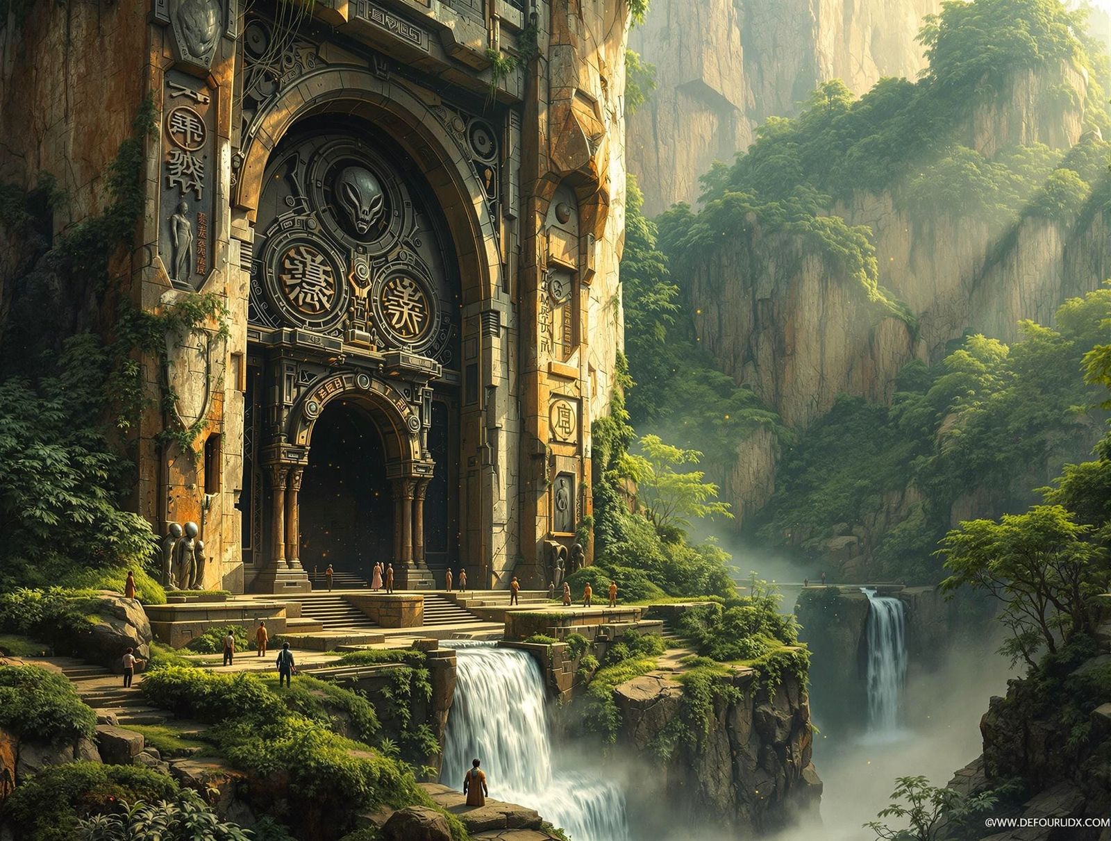 Lost Civilization Ruins in Lush Jungle Ravine