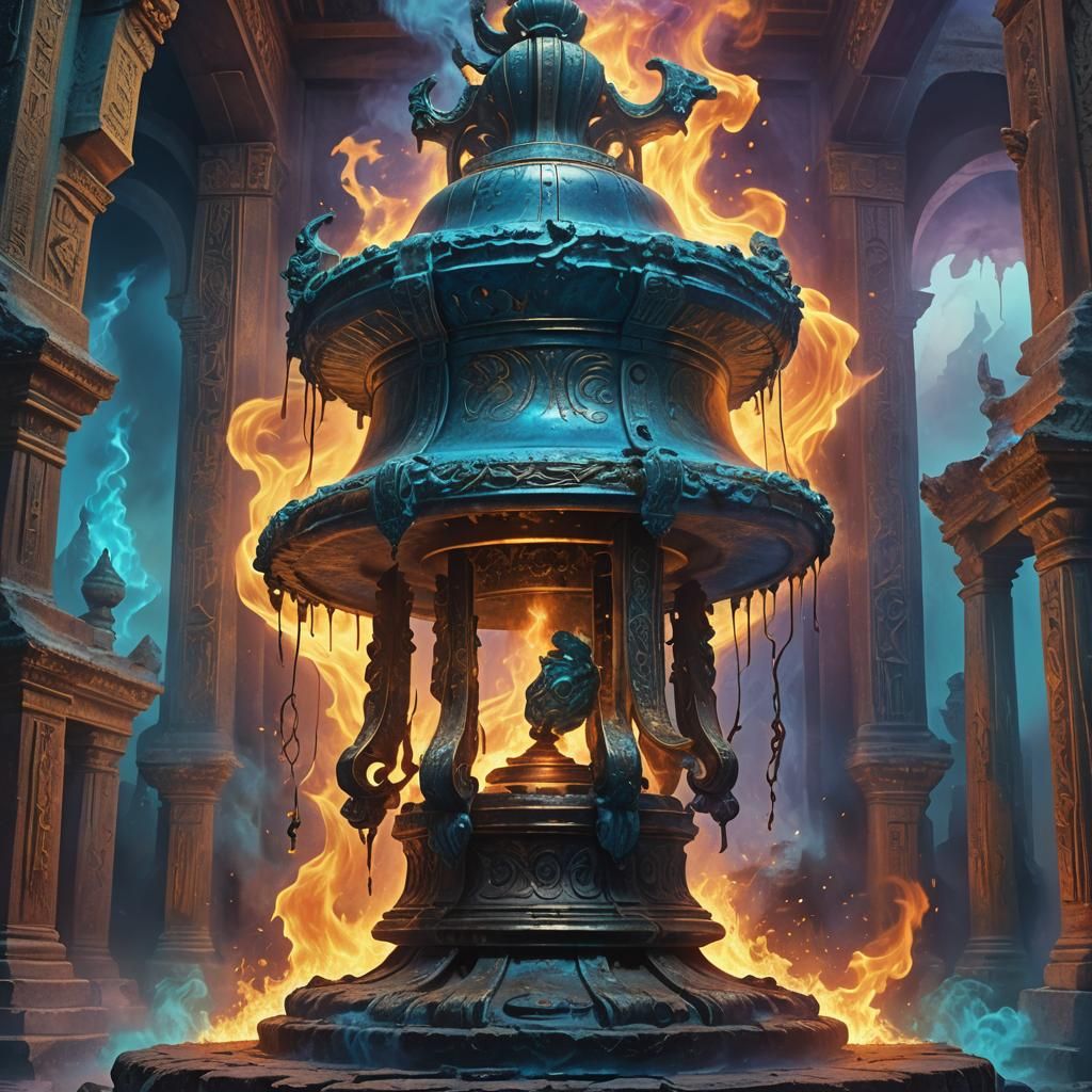 Mysterious Blue Fire Flows in Ancient Temple Bell