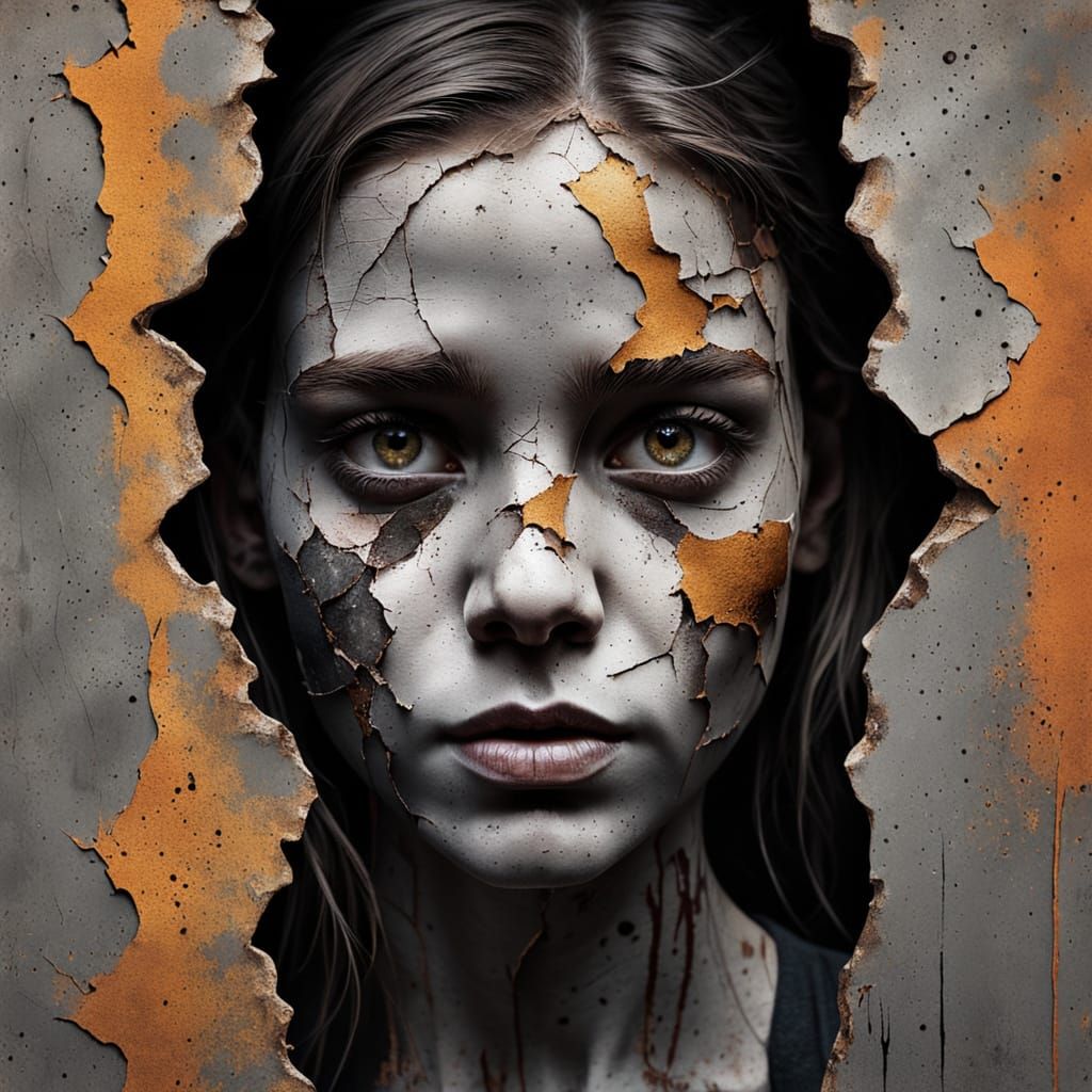 Haunting Portrait in Distressed Grunge Aesthetic