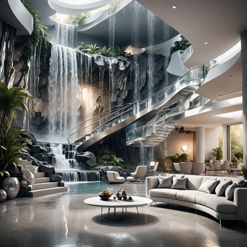 Hyperrealistic Silver Space Age Home Interior
