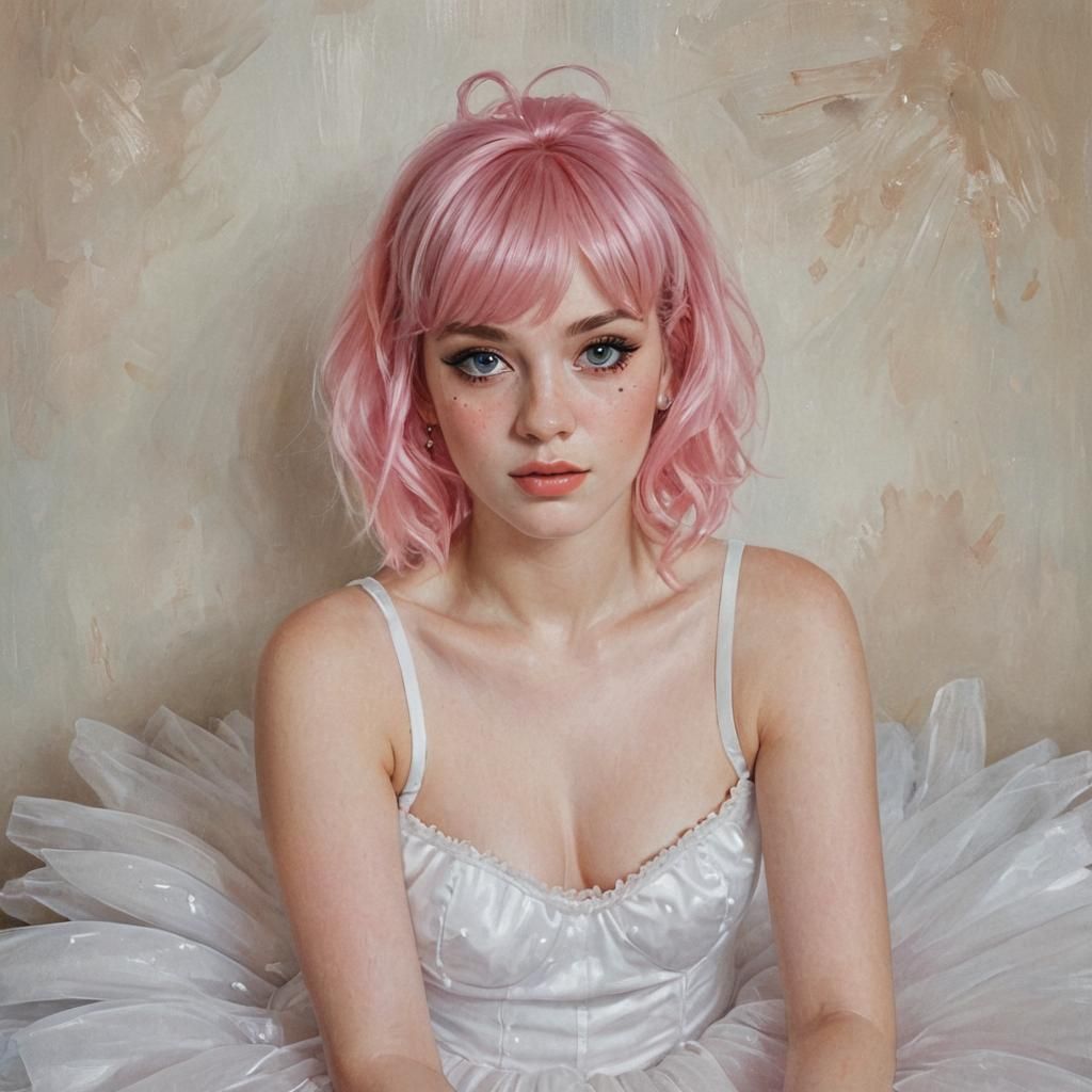 Oil Painting of Woman with Pink Hair in Tutu
