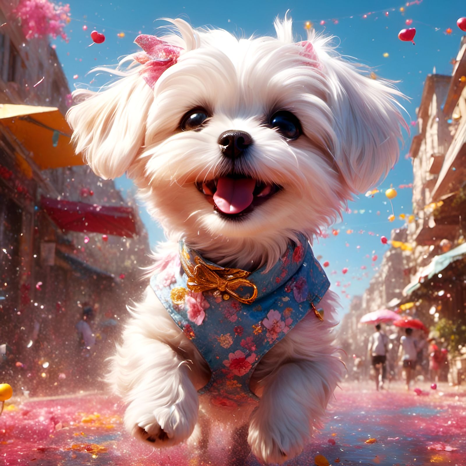 Happy Maltese Puppy Portrait in Animated Style