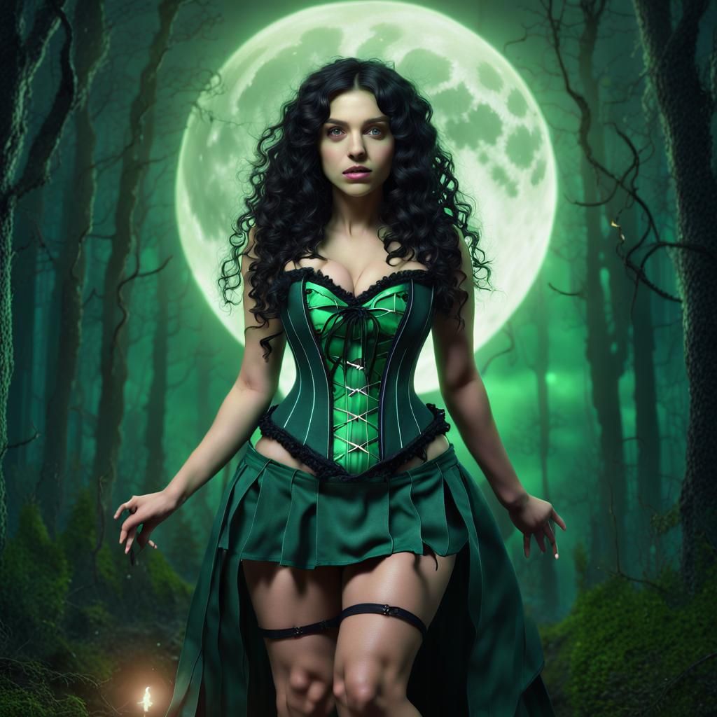 Sorceress Witch Casting Spells in Moonlight