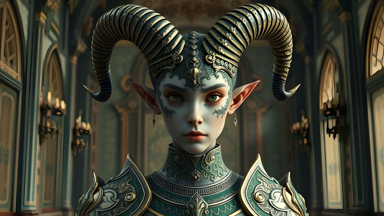 Goat-Headed Demon Girl Palace Guard in Hyperrealism