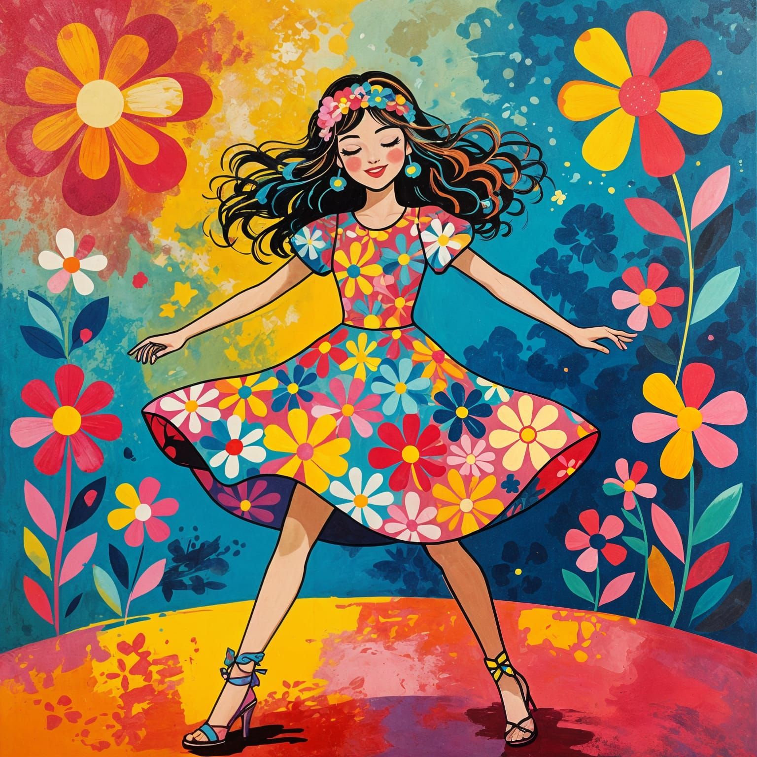 Flower Power Girl in 1960s Portrait