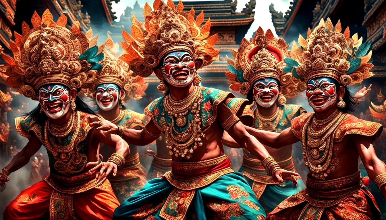 Intricate Kecak Dance in Hyperrealistic Splash Art