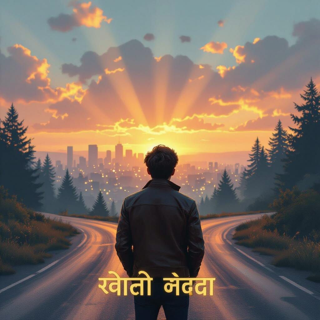 Crossroads: City or Forest in Retro Sci-Fi Style