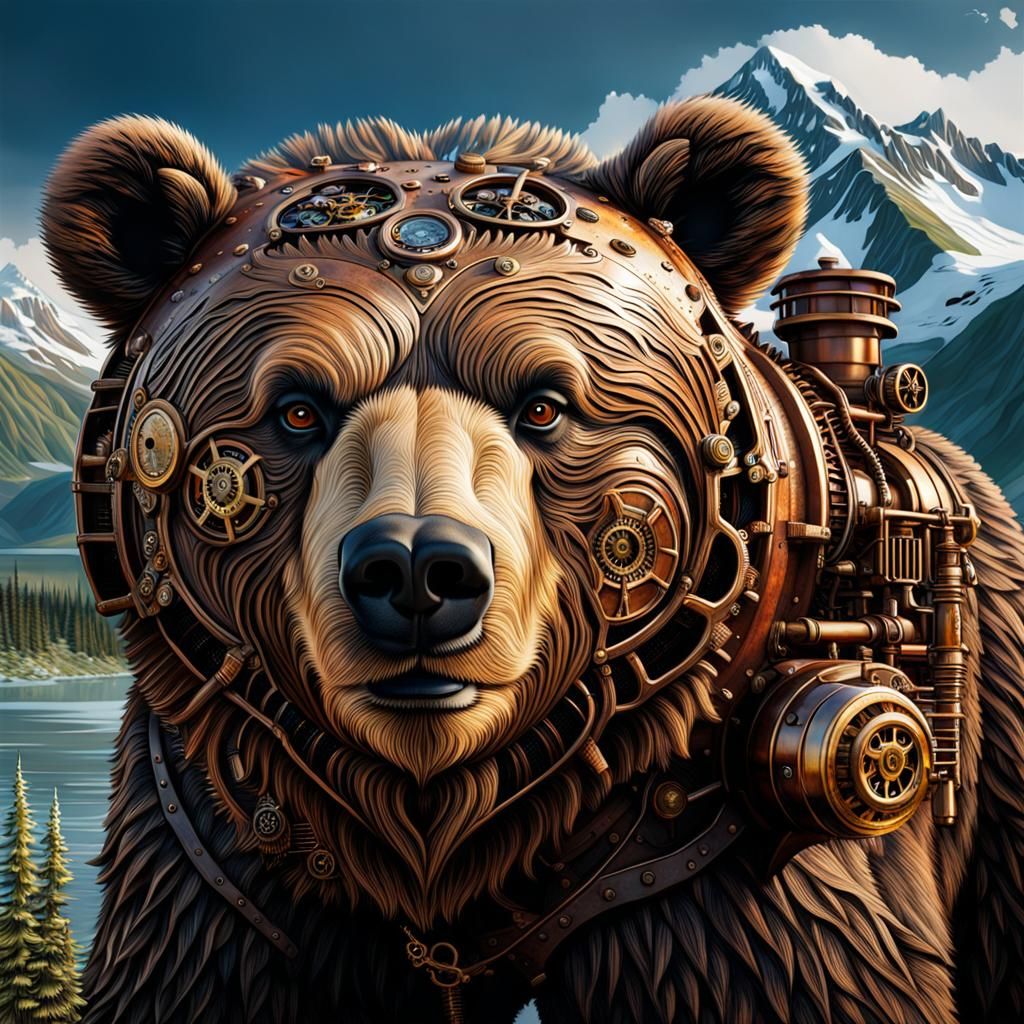 Steampunk Grizzly Bear in Alaska