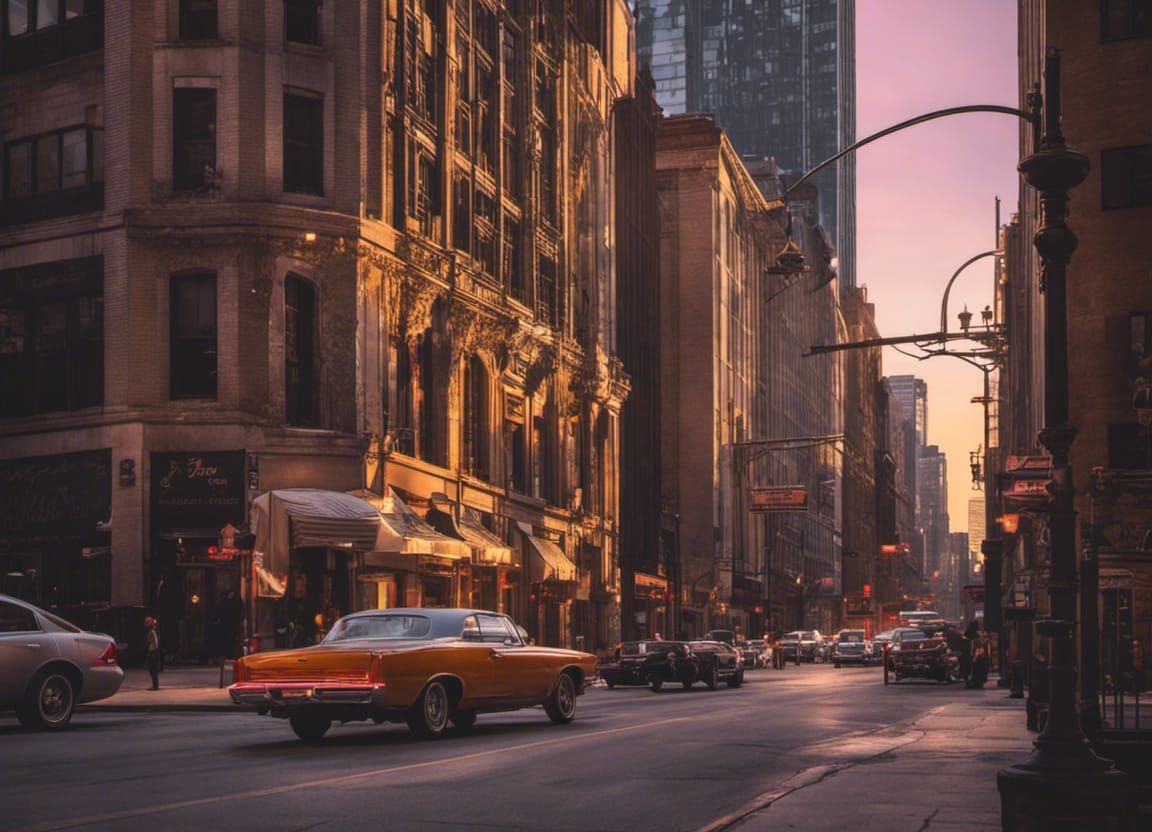 Retro-Modern Chicago Street at Magic Hour