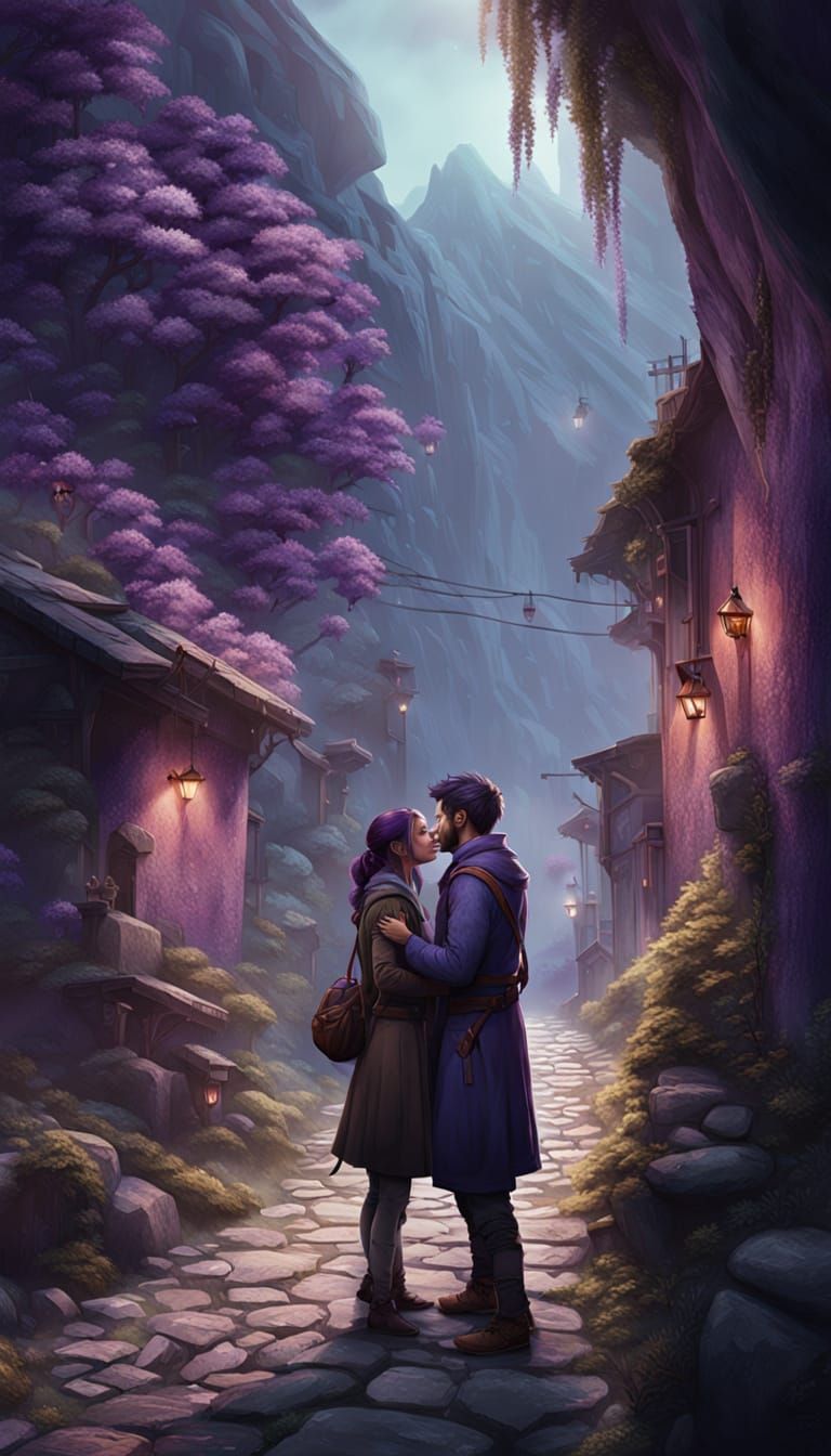 Fantasy Scene: Whispering in a Mountain Alley