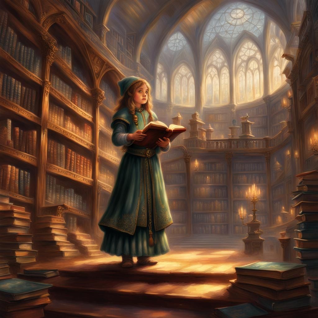 Halfling Wizard in Grand Library: Ethereal Fantasy