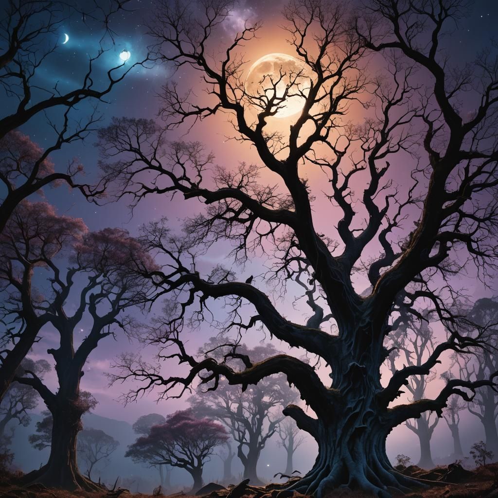 Mystical Moonset in Dreamlike Fantasy Landscape