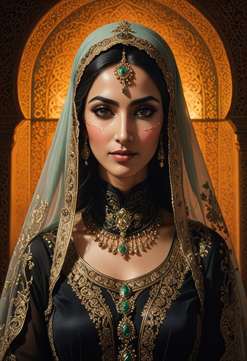 Scheherazade in Elegant Arabian Nights Attire