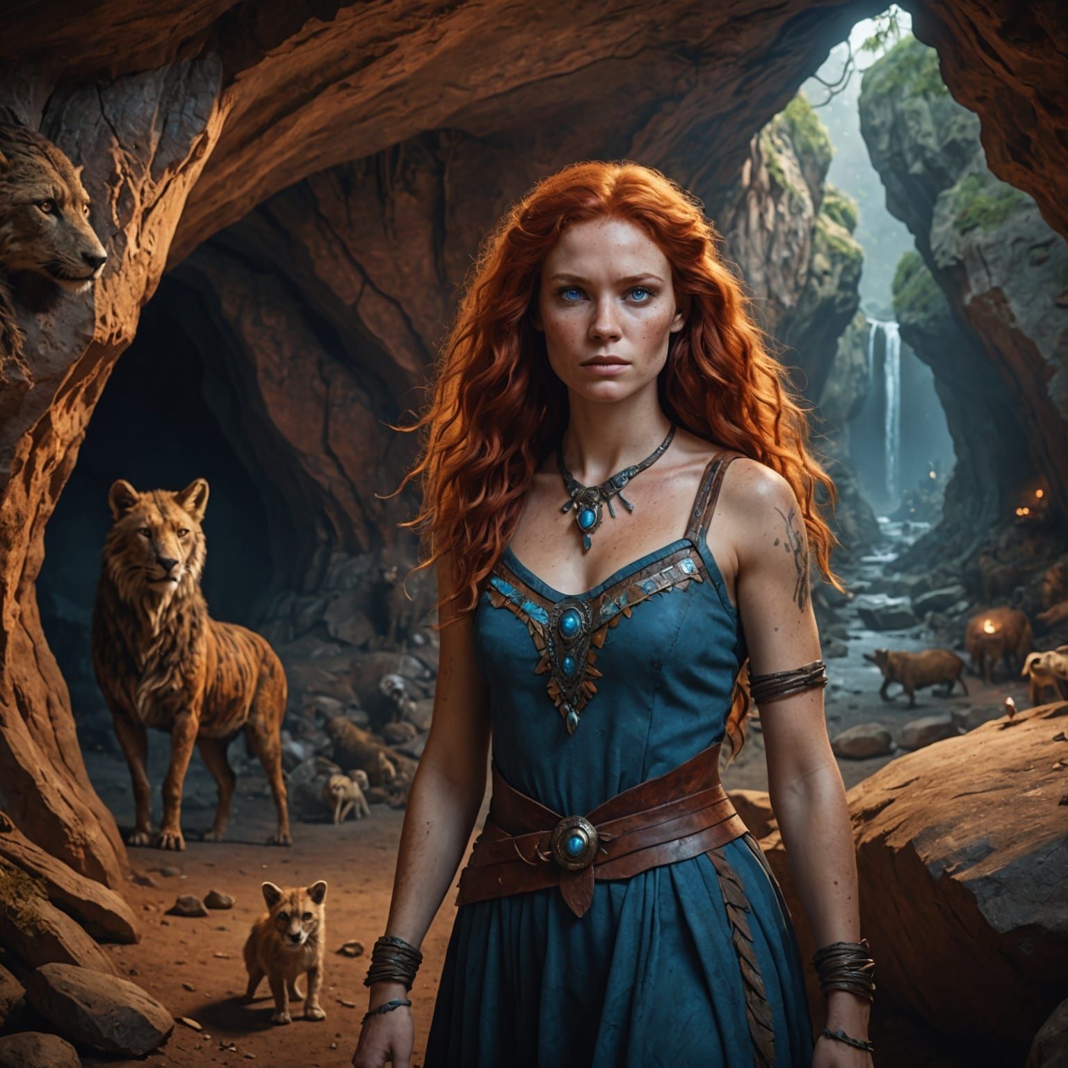 Cave Woman with Animal Drawings, Detailed Matte Painting