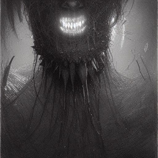 Horrific Teeth in Dark Engraving Style