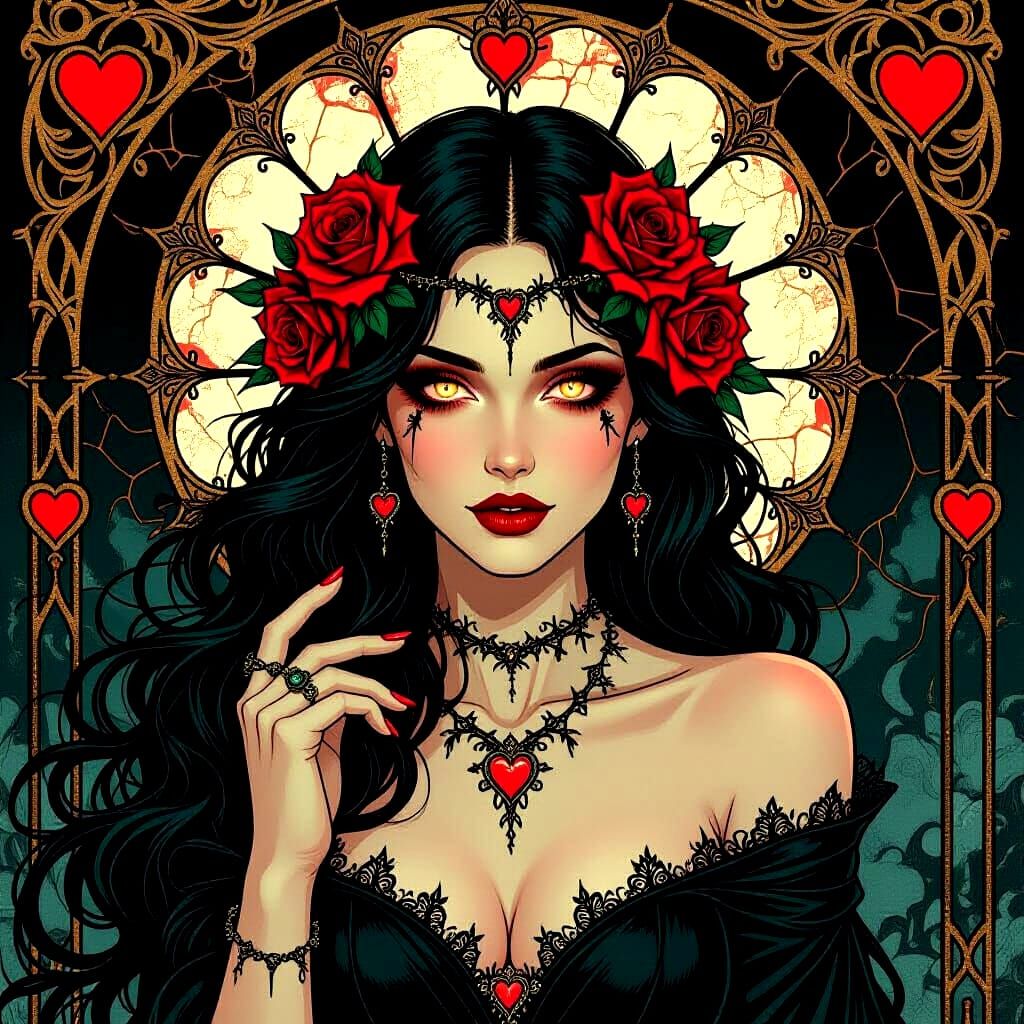 Gothic Art Nouveau Tarot Illustration of Cursed Woman