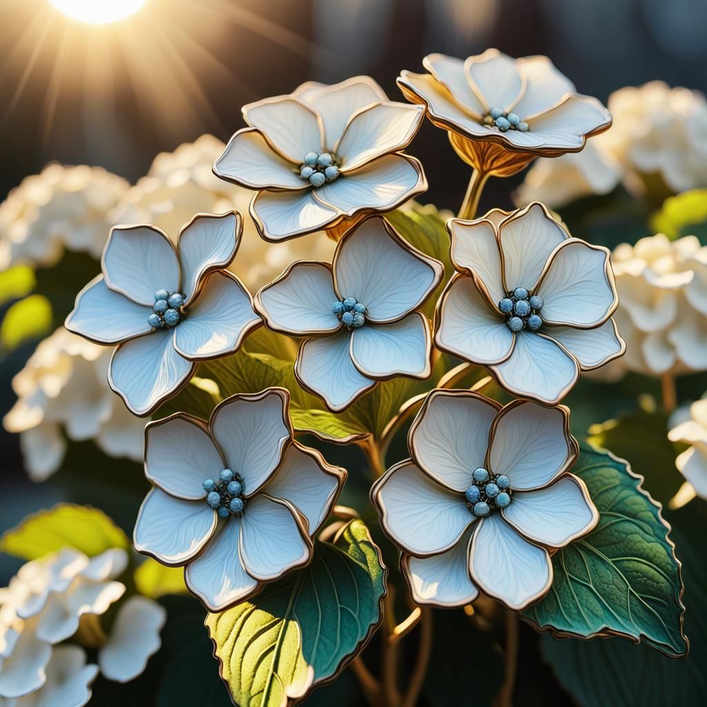 Golden Hour Metal Hydrangeas Photography