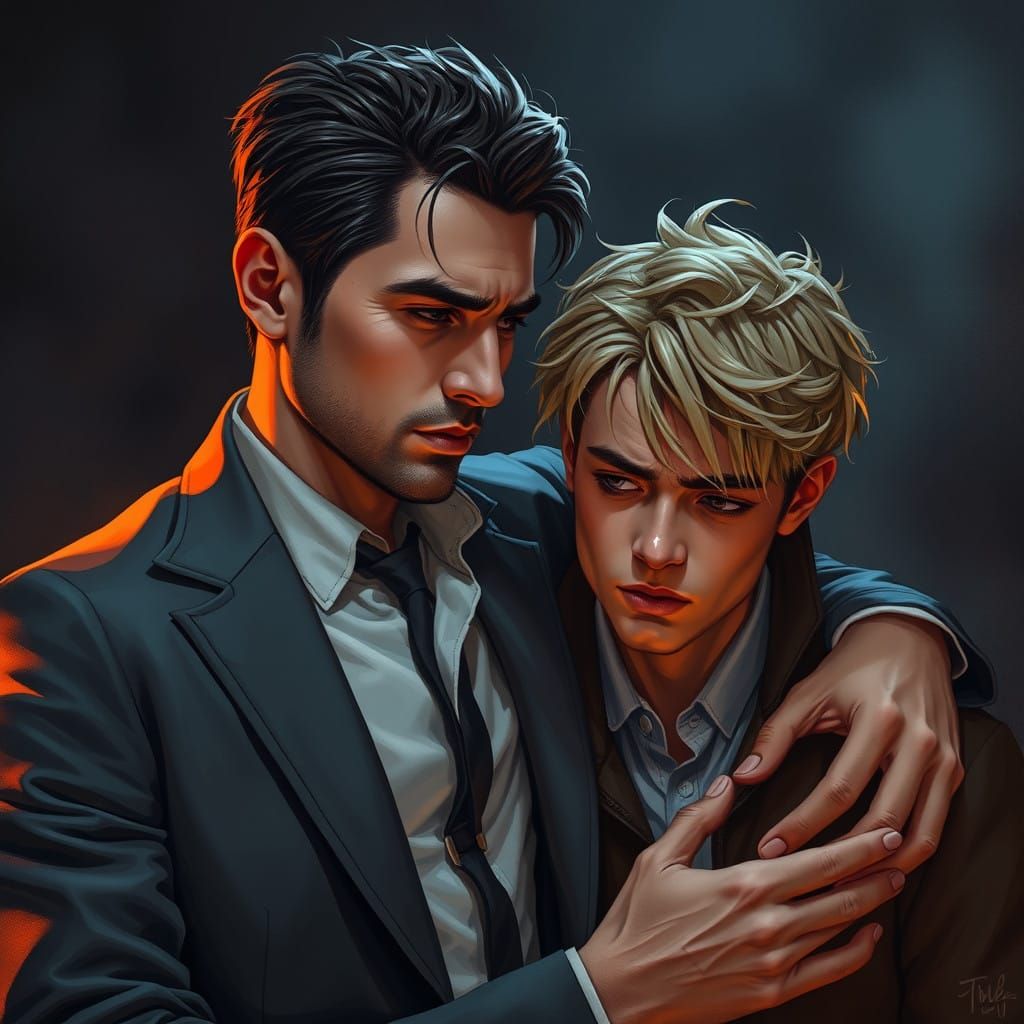 Mysterious Grey Detective Comforts Chiseled Young Man in Eth...