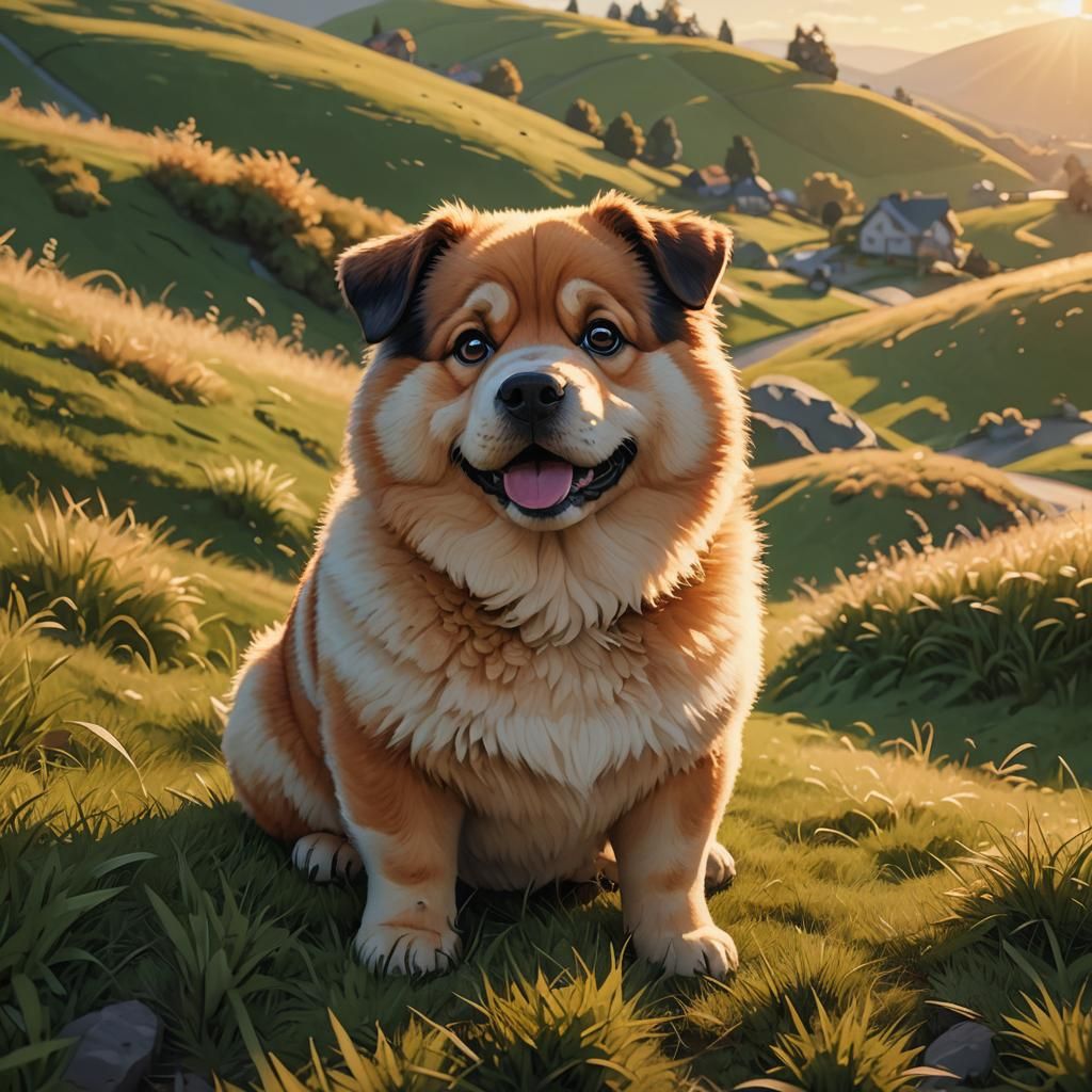 Cute Chubby Dog Portrait in 3D Digital Art