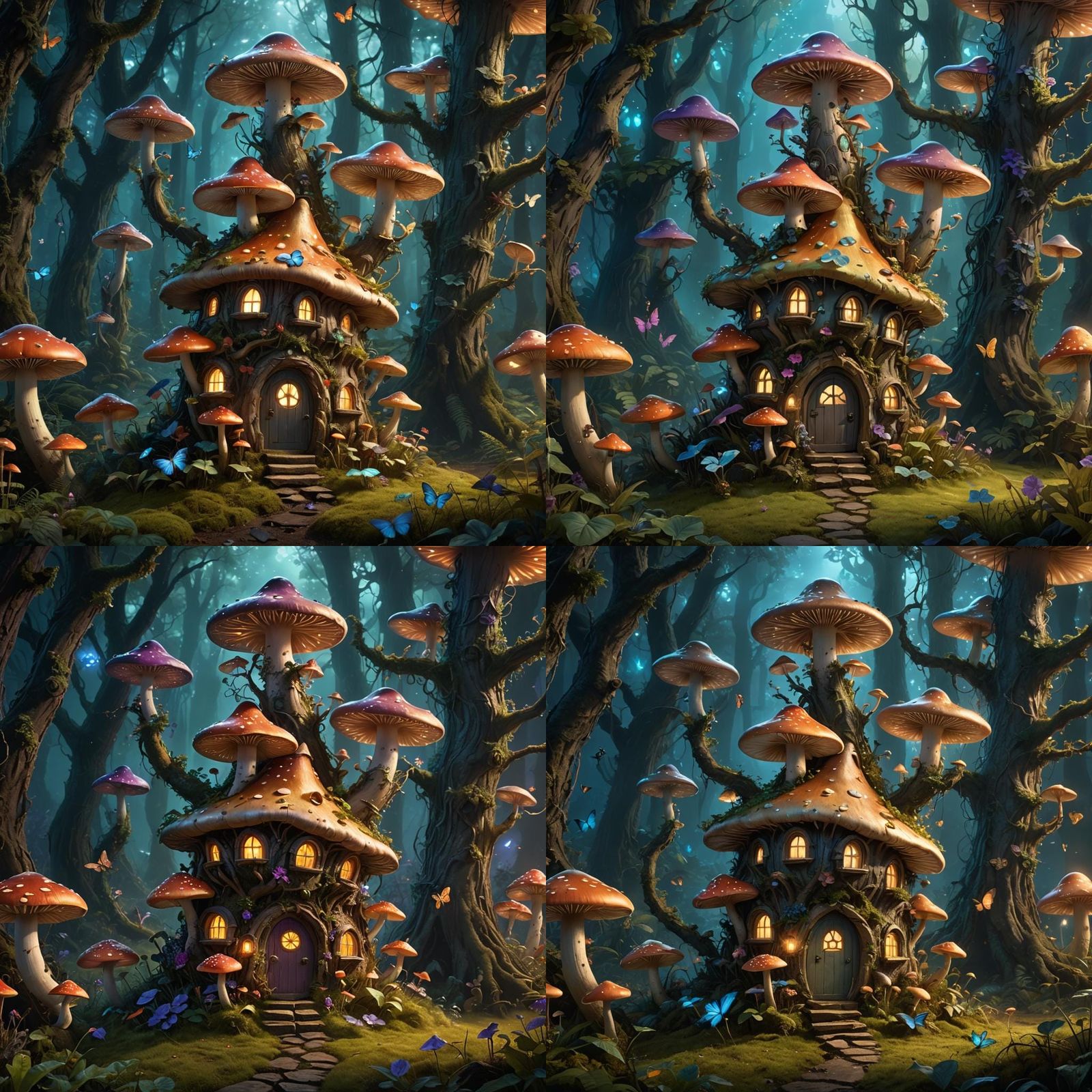 Enchanted Bioluminescent Forest: Fairy Mushroom House