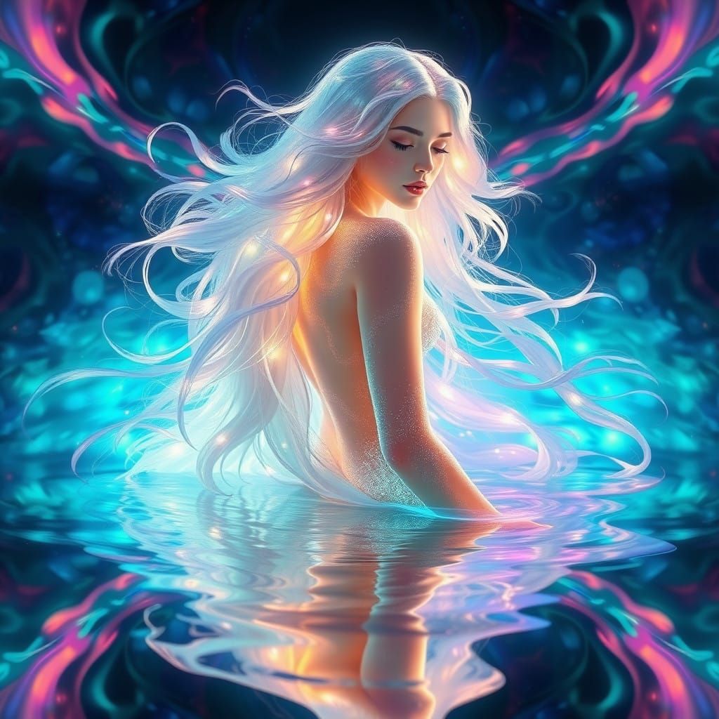 Ethereal Goddess Emerges from Iridescent Dreamrealm