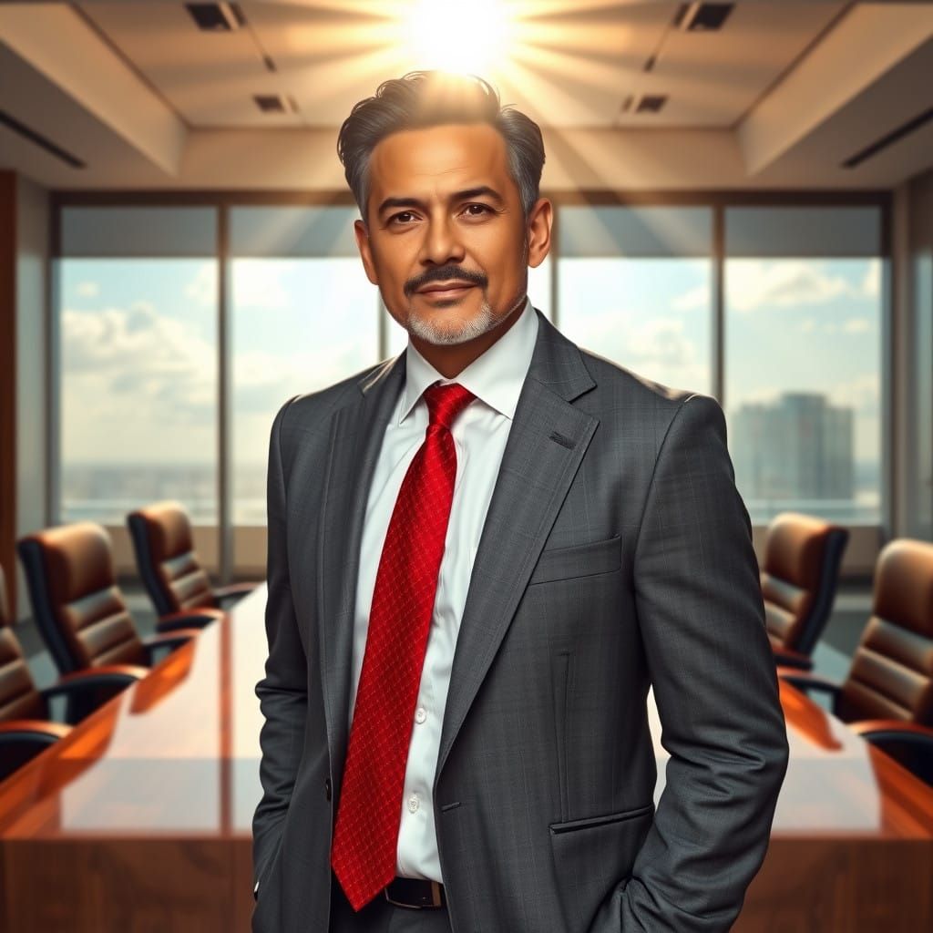 Confident Hispanic Executive Illuminated by Ethereal Light