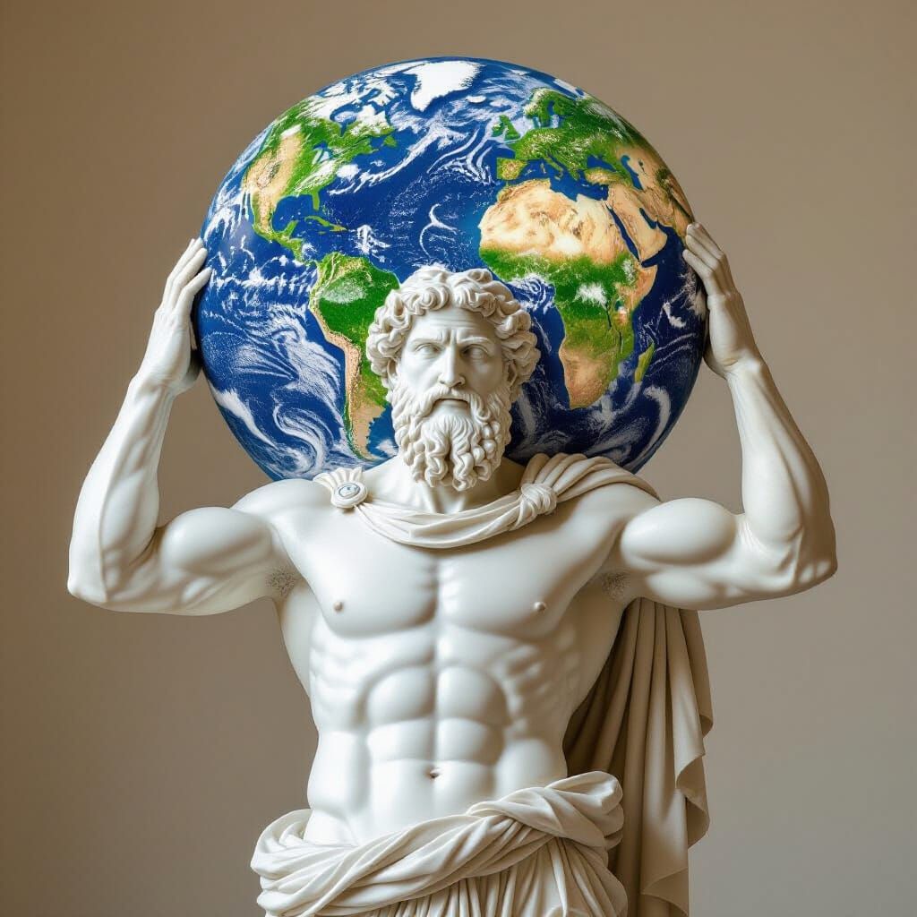 Atlas Sculpture Carrying Earth in Neoclassical Style