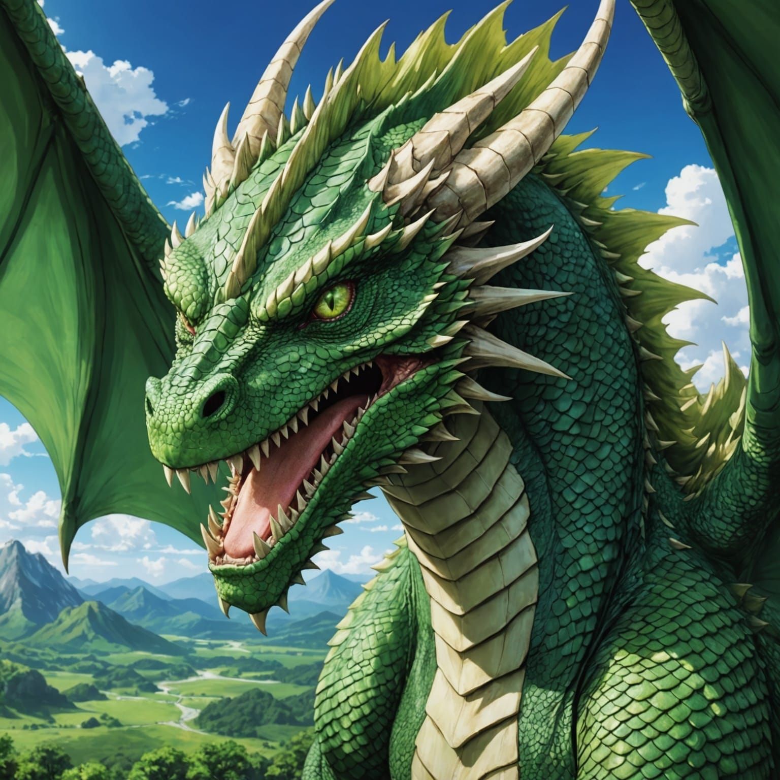 Green Earth Dragon in Anime Key Visual Style