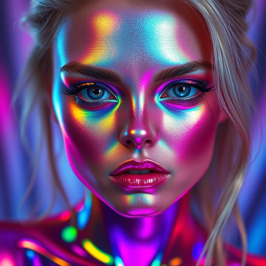 Hyperrealistic Woman with Intricate Colors and Metallic Glos...