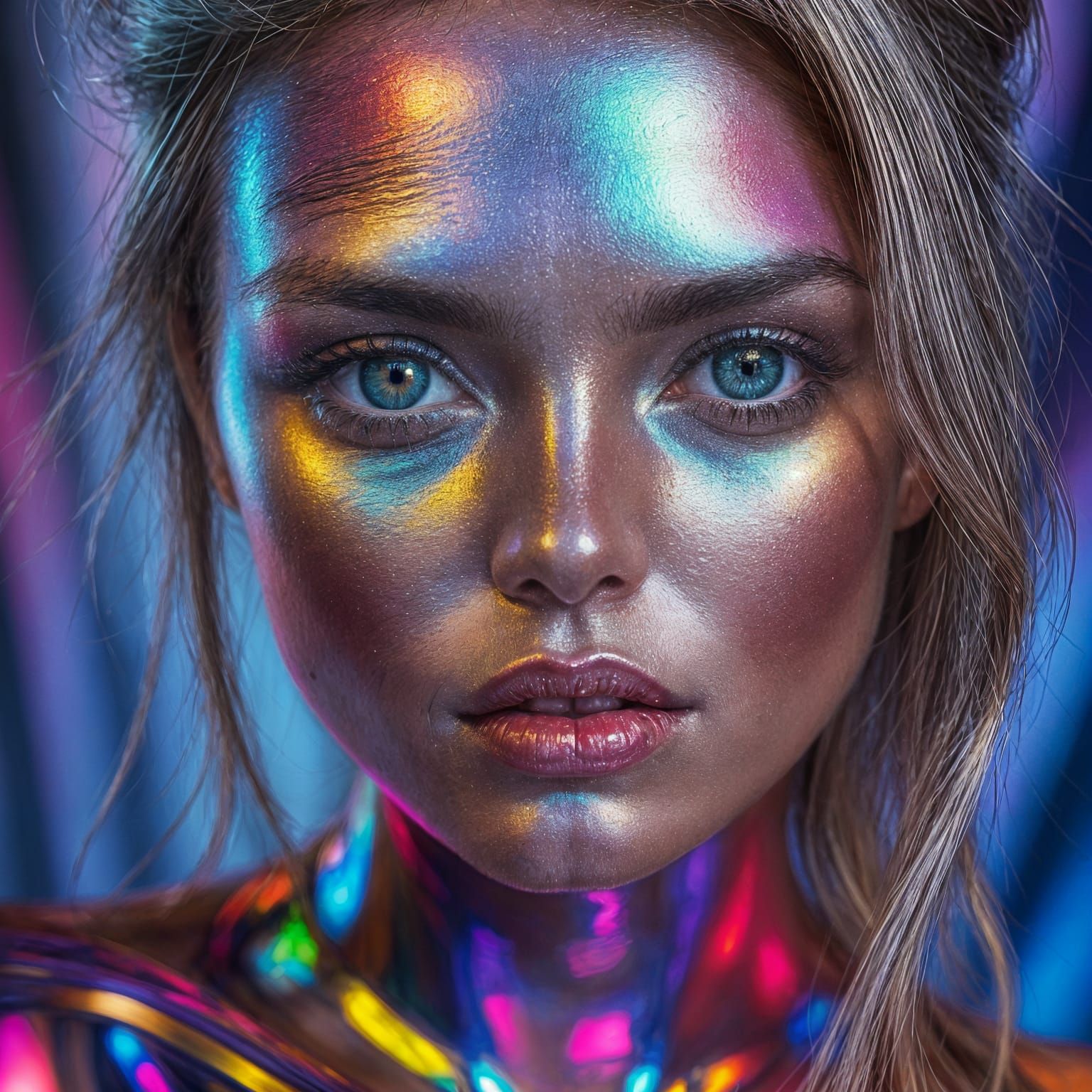 Hyperrealistic Woman with Intricate Colors and Metallic Glos...