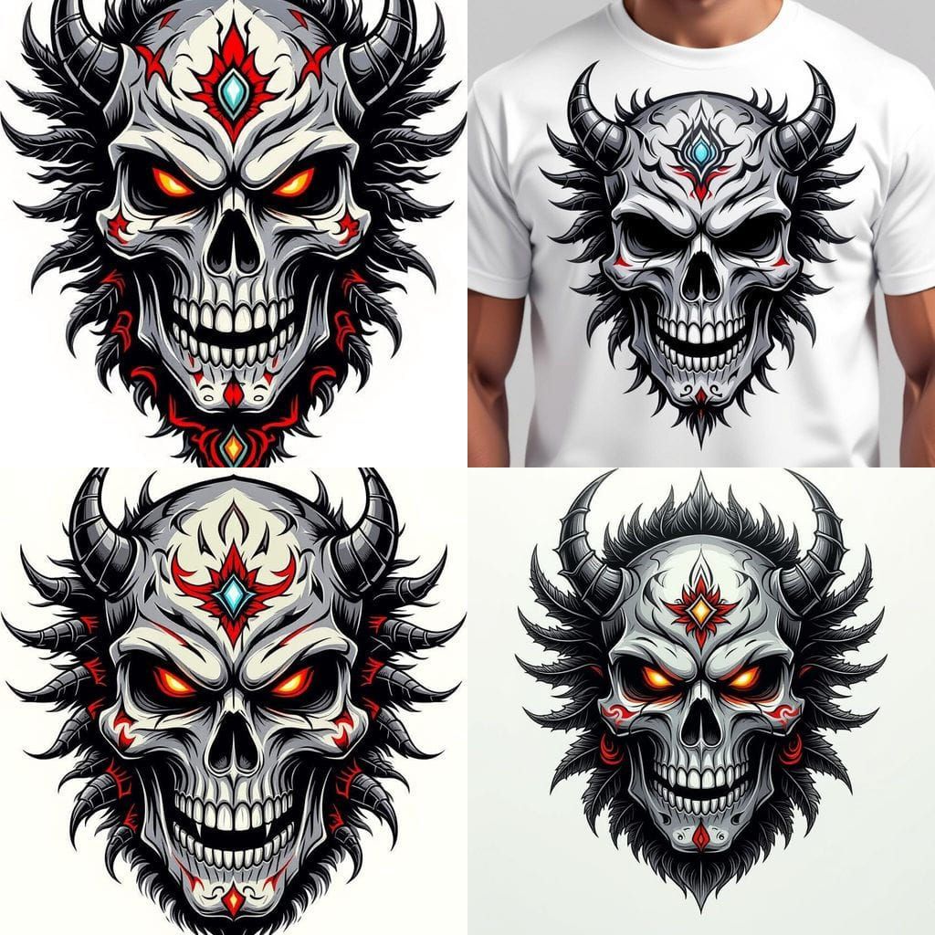Tribal Demonic Skull Tattoo Design
