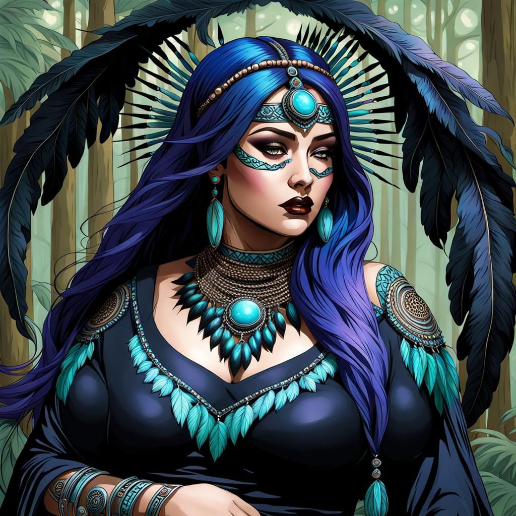 Ethereal Druidess in a Mystical, Maximalist Anime Style