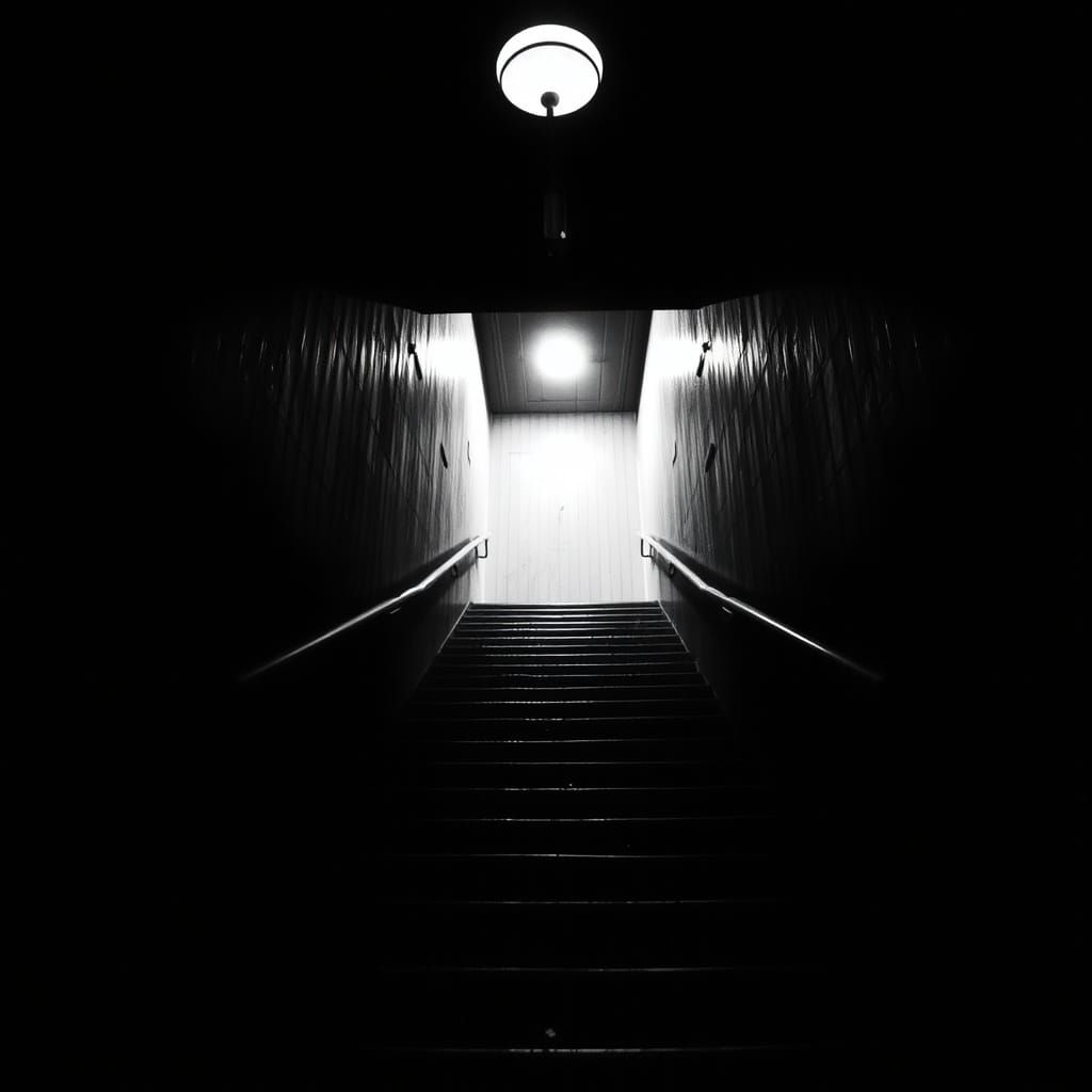 Mysterious Stairway Unfolds in Darkened Cityscape