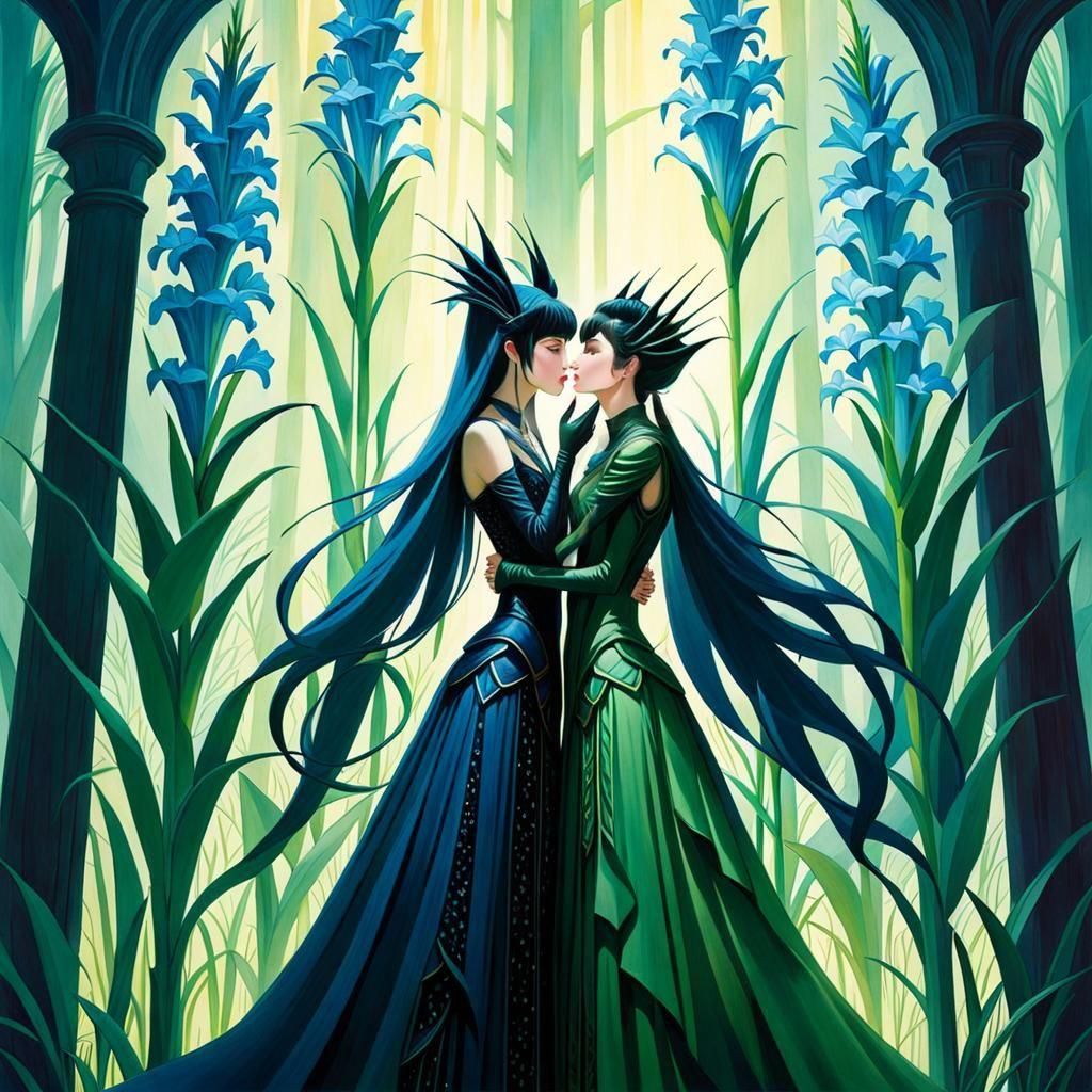 Goddess Kissing Heiress in Ethereal Lattice