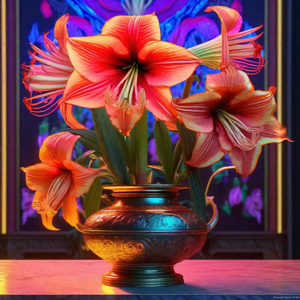 Amaryllis, Iris, Urns and Amber in Pastel Colors