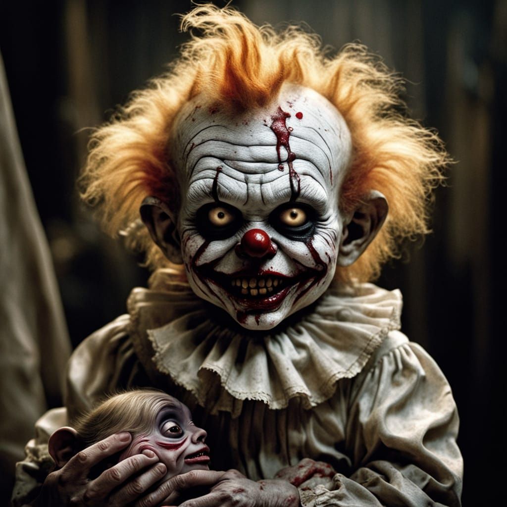 Macabre Clown Trump Grins Maniacally with Diseased Zombie Mo...