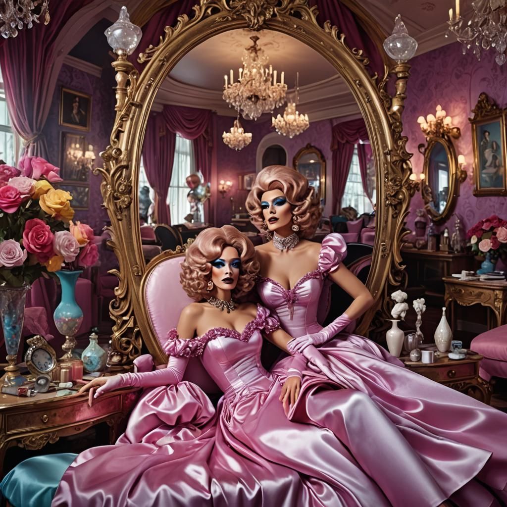 Extravagant Drag Queen in Satin Wonderland: Matte Painting