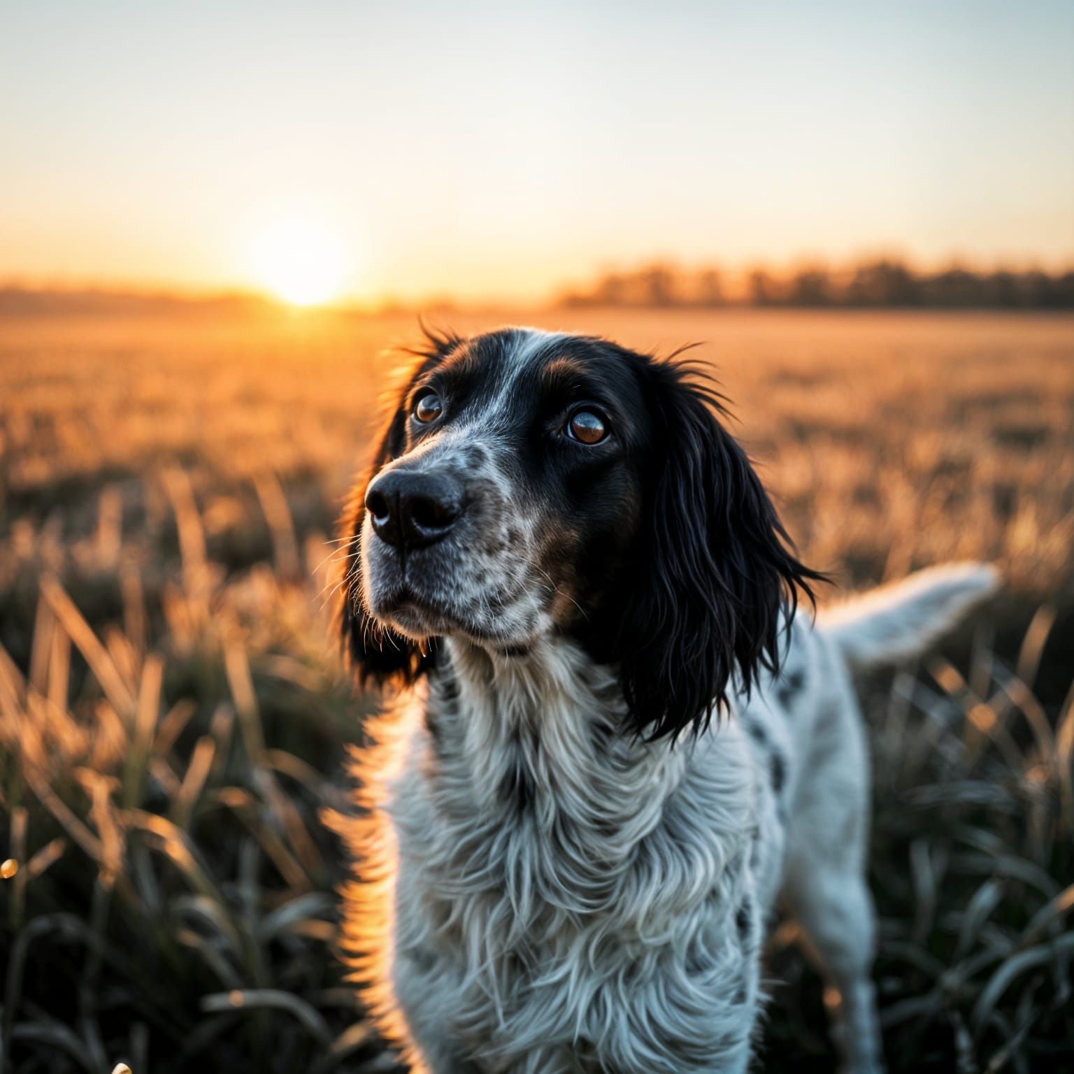 Majestic Black and White Dog Anticipates Winter Chase