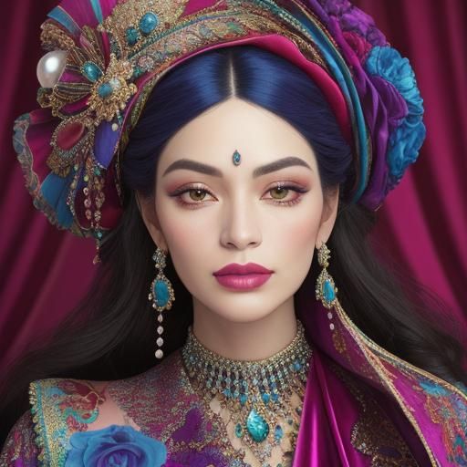 Extravagant Colorful Hat Portrait in Schoeller Style