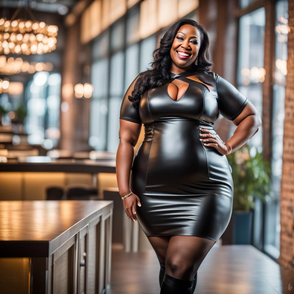 Curvy Woman in Leather Dress: Professional Photo