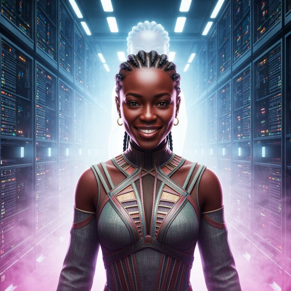 Woman in AI Data Center in Neo-Cubism Style