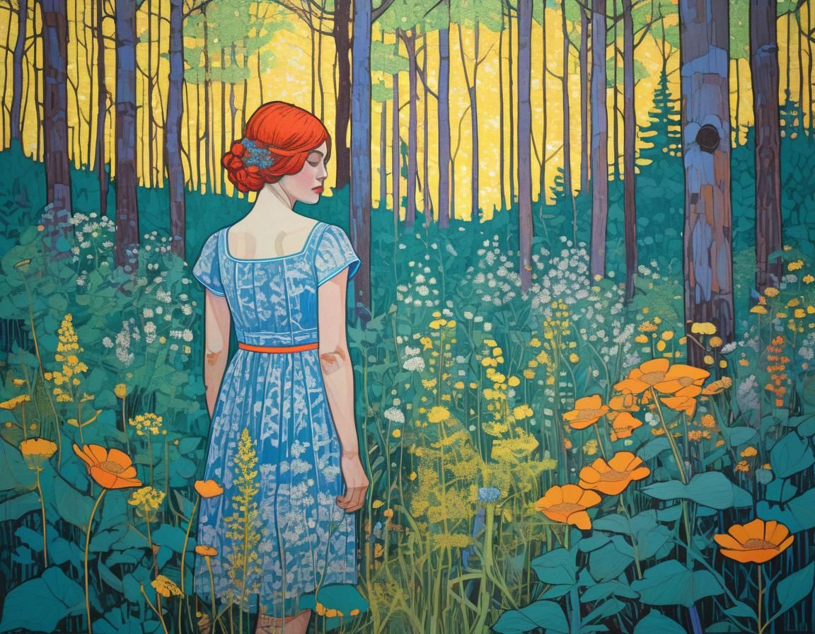 Colorful Wildflowers in Woods: Contemporary Portraiture