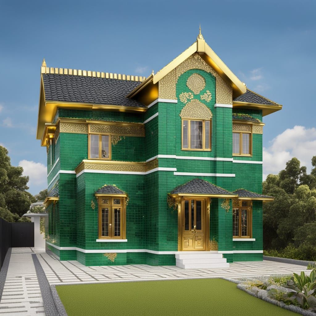 Emerald Brick House with Golden Roof