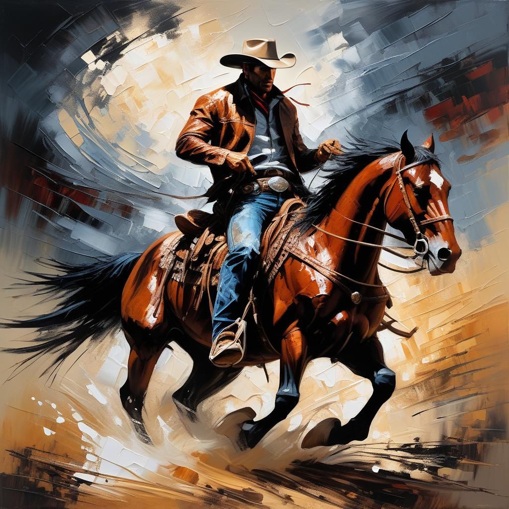 Cowboy on Horse as Impasto Painting