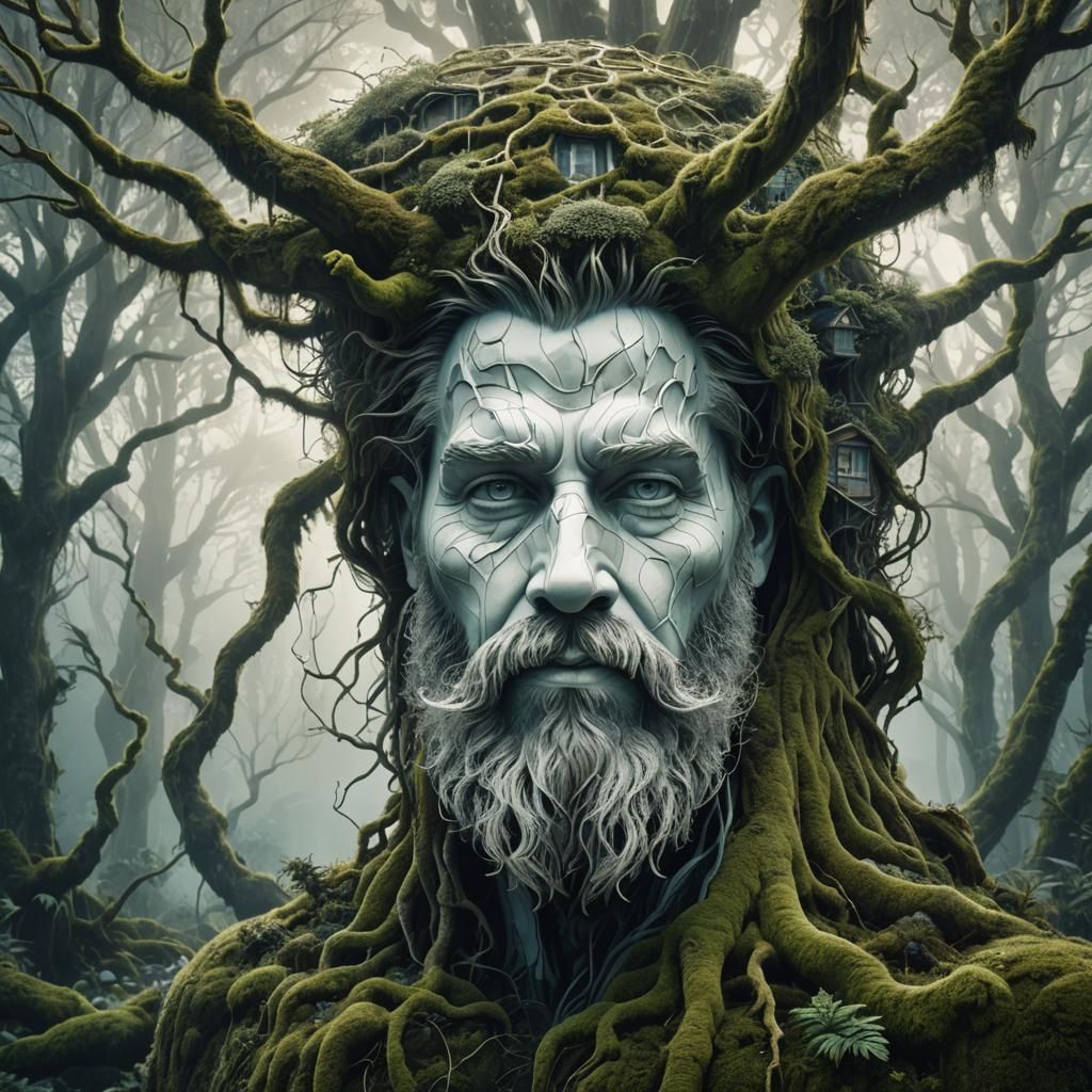 Surreal Bearded Head Shaped as Futuristic House