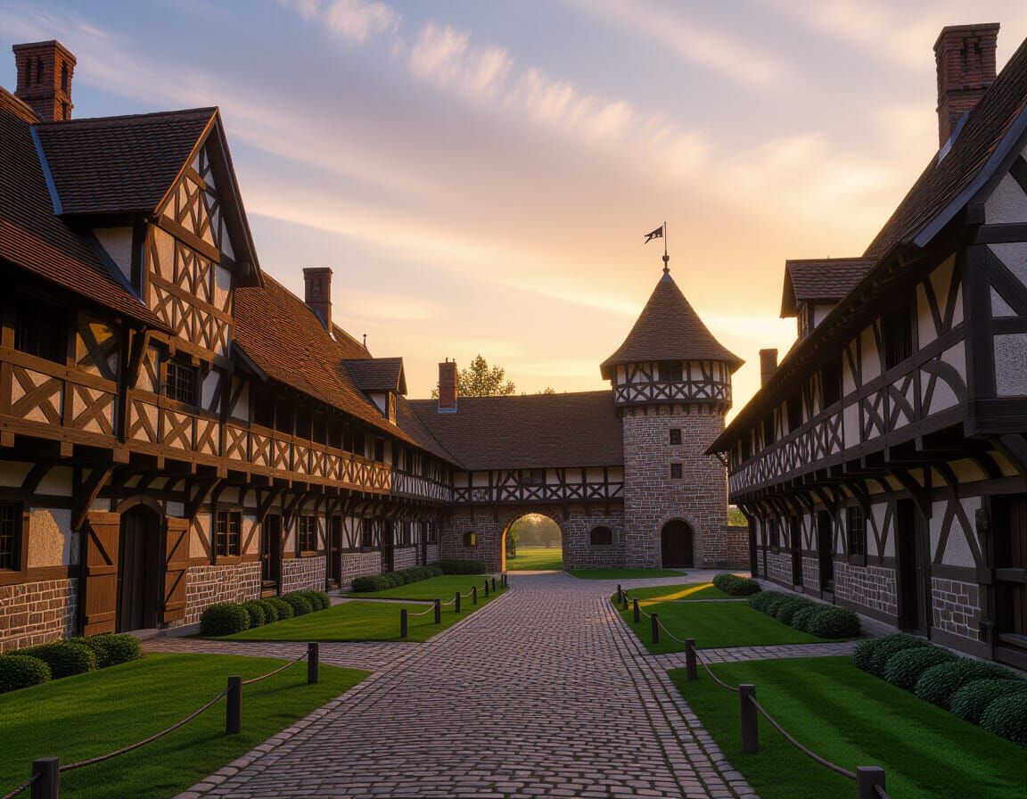 Medieval Knights Barracks at Sunrise