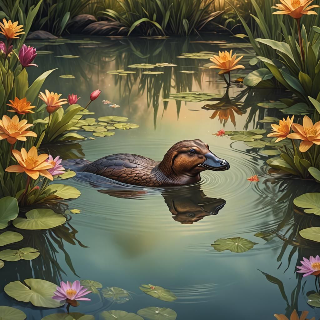 Duck-Billed Platypus in Australian Billabong